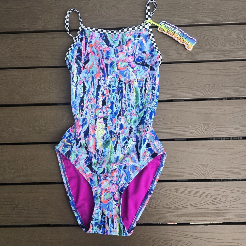 TYR The Finals Womens Rainbow Ocean Swimsuit Flutterback Size 28 New